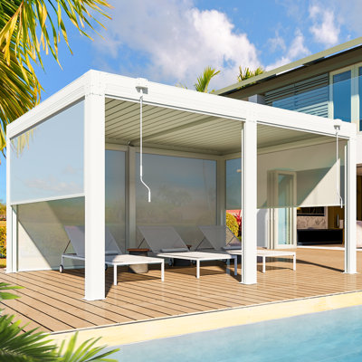 20 x 12 Ft Louvred Pergola with Pull-Down Screens, Aluminum Outdoor Gazebo with Adjustable Waterproof Roof for Patio, Deck & Hot Tub, White