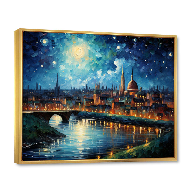 «Masterry Paris City The Starry Night III», reproduction sur toile, Cadre flottant doré, H 12 po x l 20 po