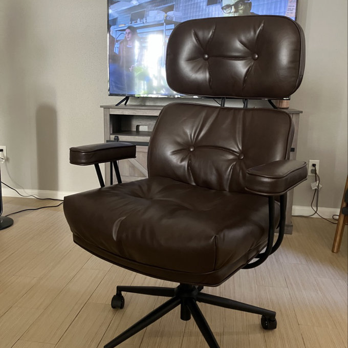 Schaffer Office Chair, Ergonomic Big And Tall Computer Desk Chairs, Executive Chair With Adjustable High Back, Lumbar Support Swivel Pc Chair With Rocking Function - Black Frame/PU Leather Light Brown Upholstery