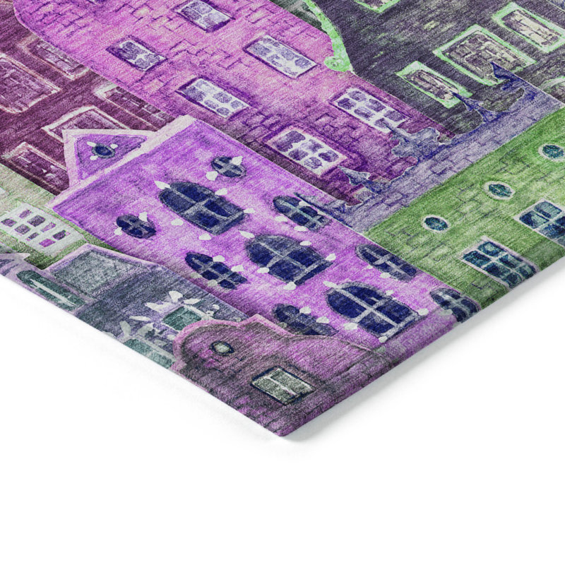 Tapis intérieur lavable 9 pi x 12 pi lilas et vert