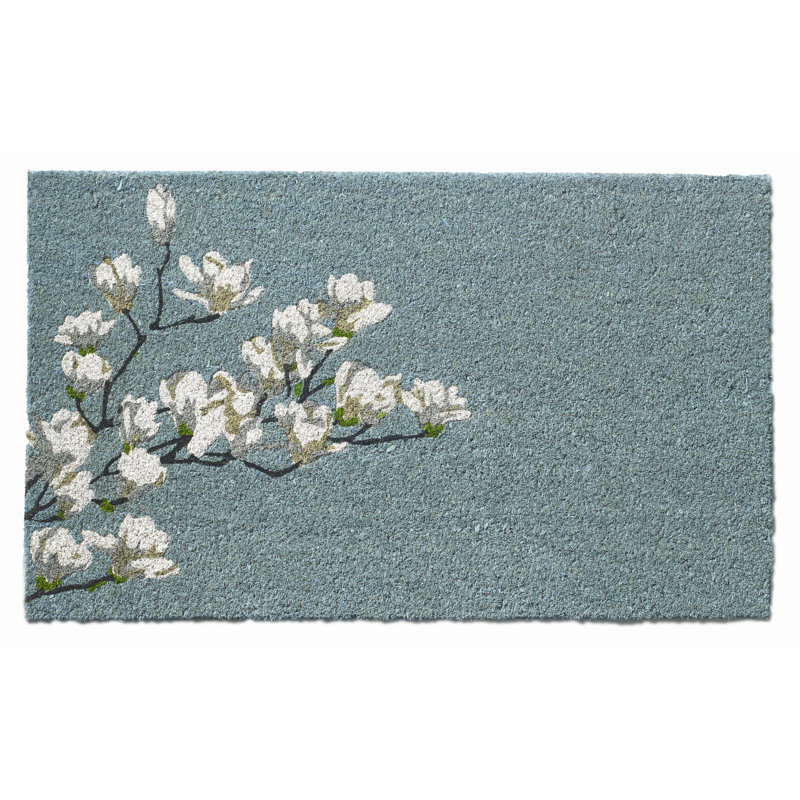 Yohane Magnolia Branch Entryway Doormat, 18" W x 30" L, Teal, Coir