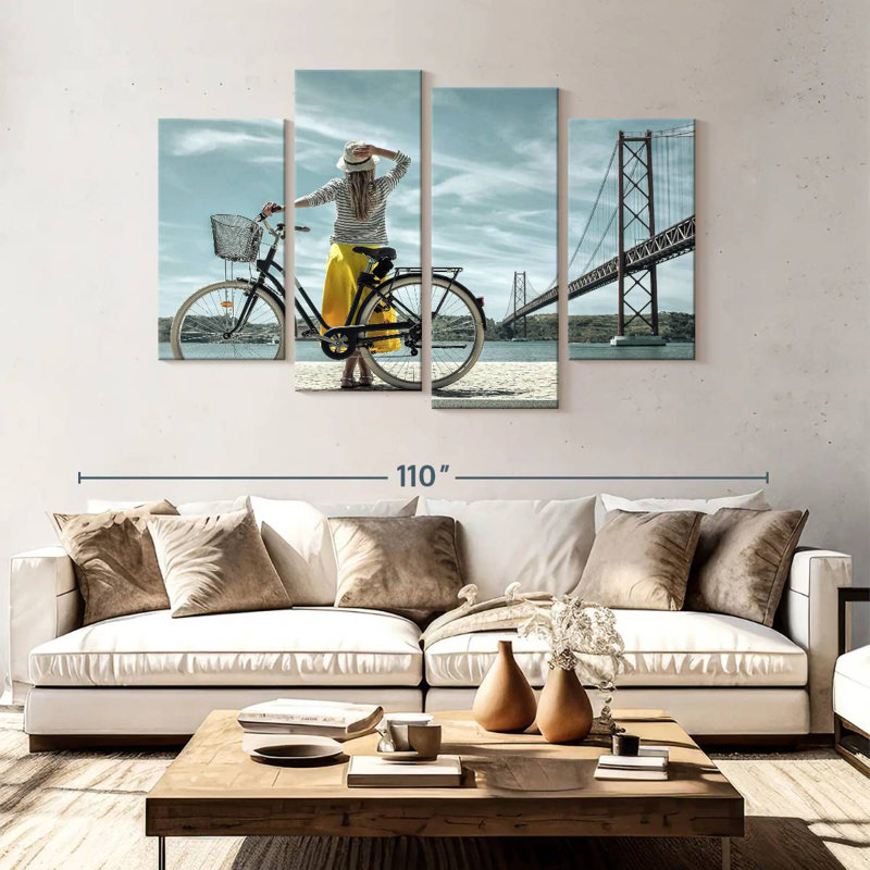Senne, femme et bicyclette, H 54 po x l 84 po