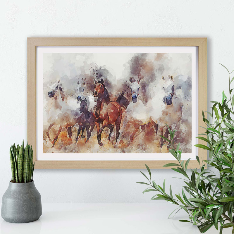 Galloping Horses - Framed Print, Oak, 62cm H x 87cm W x 2cm D