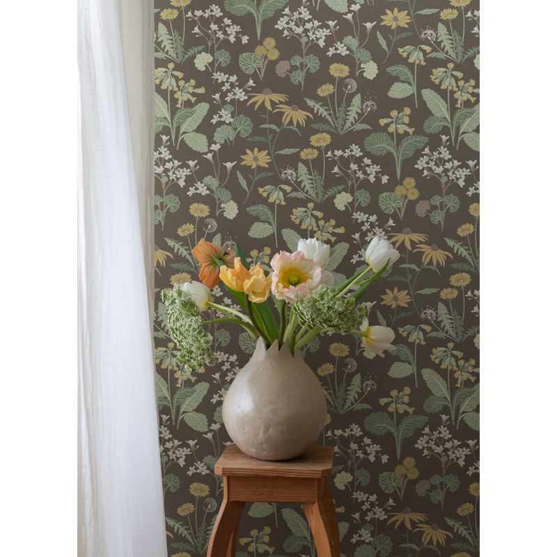 Rouleau de papier peint L 33 pi x l 20,9 po Alencon, Gris anthracite / sauge / jaune