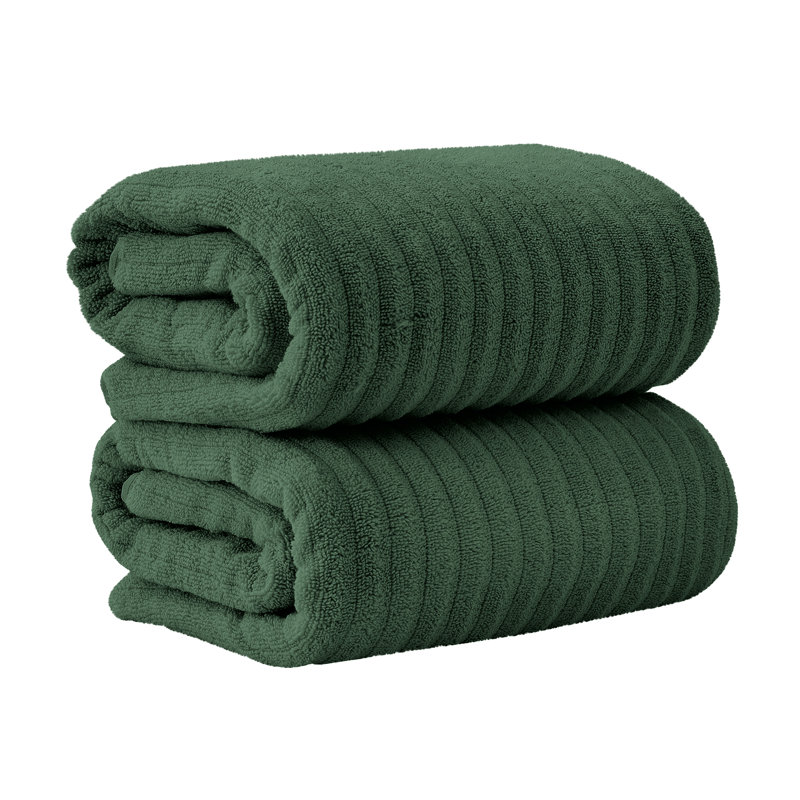 Zero-Twist Cotton Ribbed Hand Towels, Forest Green, Bath Sheet - 2 Pack