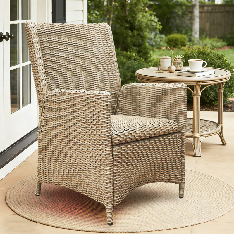 Rattan Patio Dining Side Chair Set of 2, 2