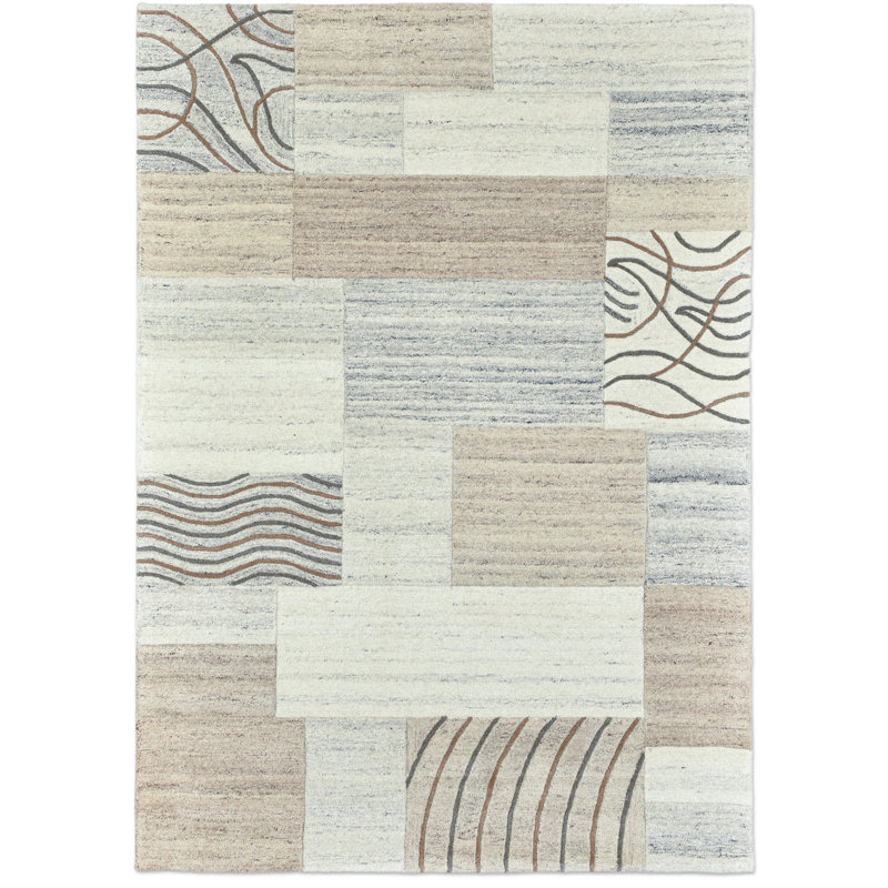 Klement Handmade Tufted Wool Beige/Grey Rug, Rectangle 120 x 180cm