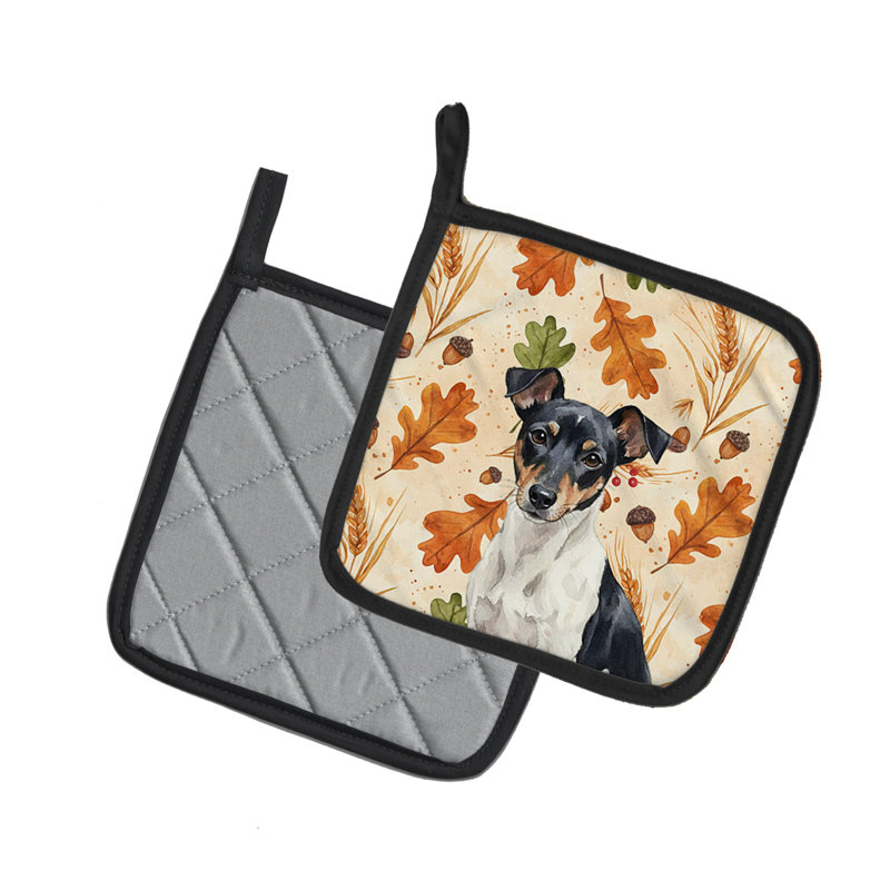 Paire de supports à casseroles noir et blanc Rat Terrier Heirloom Fall
