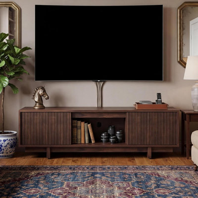 Meuble télé 63 po Farmhouse - Console multimédia noyer Mid-Century
