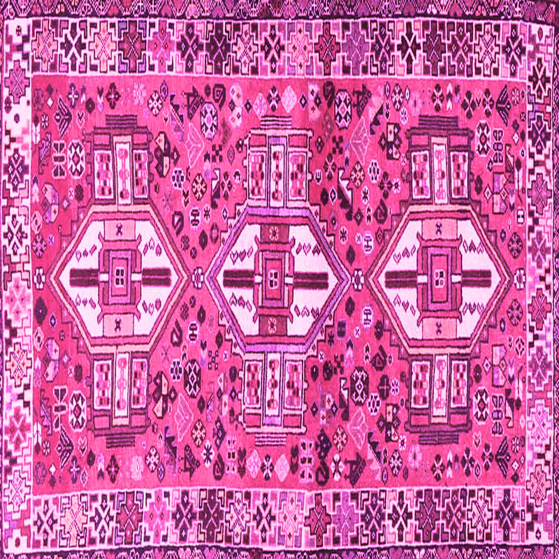Tapis oriental rose / blanc tissé à la machine, Carré 5 pi