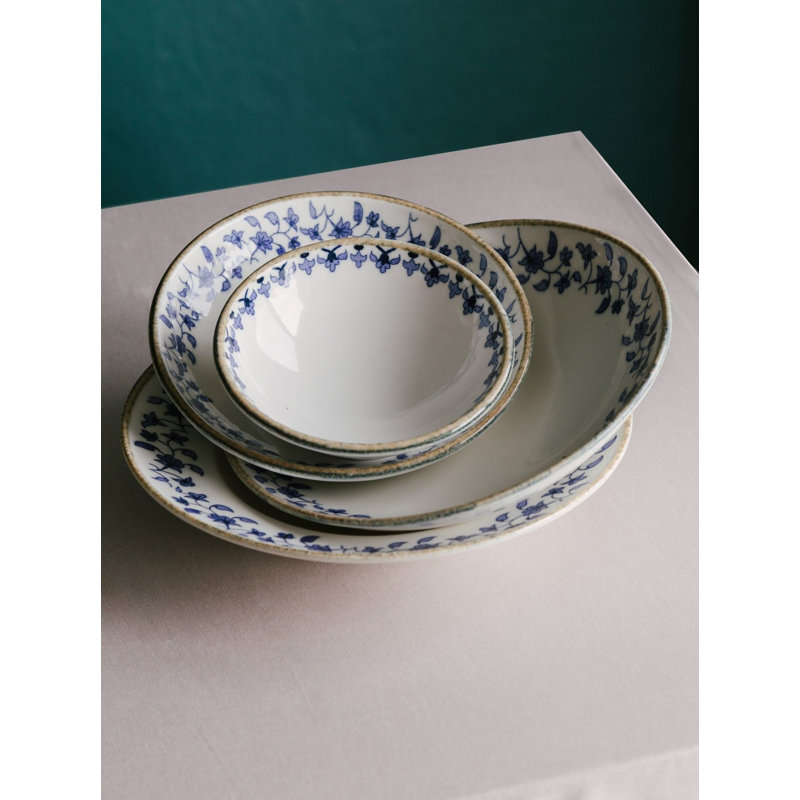 Elegant 18-Piece Dinner Set, Blue & White Porcelain | Includes 6 Service Plates (9.8 x 9.8 x 1.2 in), 6 Plates (8.3 x 8.3 x 1.6 in), 6 Bowls (6.3 x 6.3 x 2.2 in / 13.5 fl oz) | Perfect for Family Dinners & Special Occasions, Durable & Stylish Design