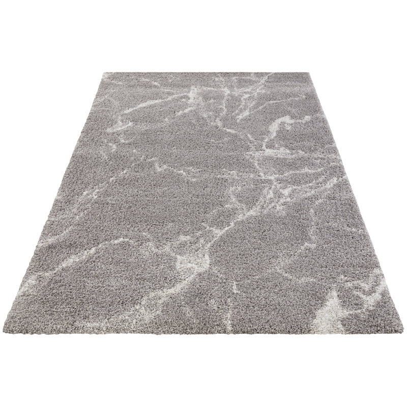 Mayrin Design High Pile Shaggy Grey/White Rug, Rectangle 120 x 170cm