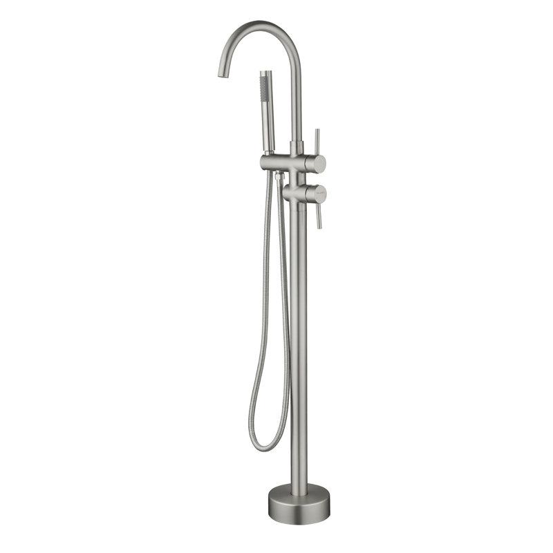1 Handle Floor Clawfoot Tub Faucet with Diverter, Brushed Nickel