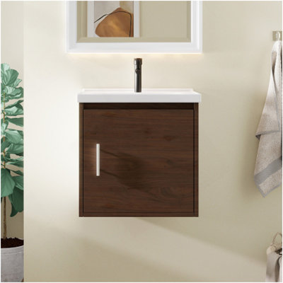 Ensemble de meuble-lavabo flottant 20 po, armoire murale en contreplaqué avec lavabo en céramique et portes à fermeture en douceur pour petites salles de bain, chêne