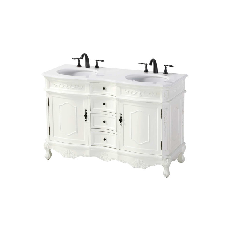 Meuble-lavabo double 54 po blanc antique, Blanc antique