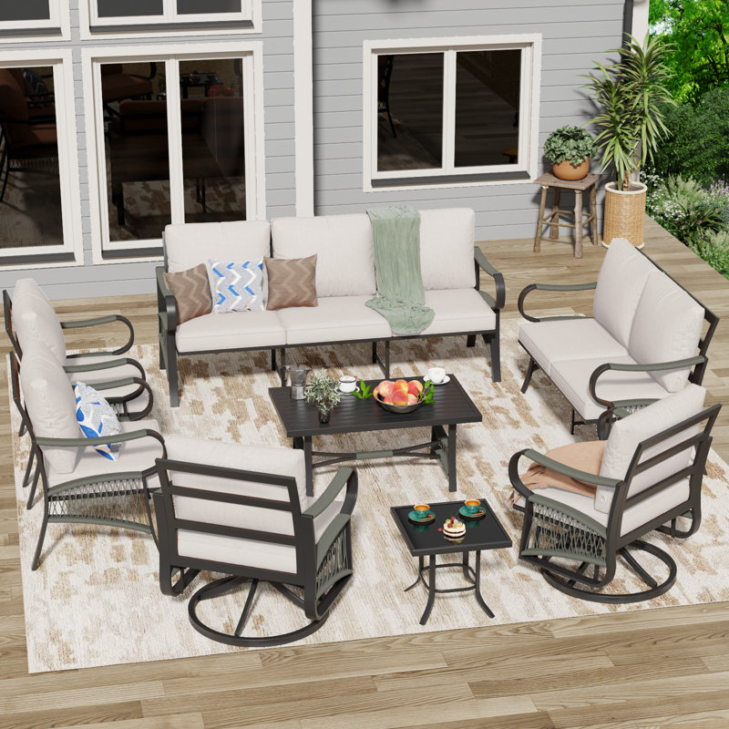 9 - Person Patio Conversation Set With 2 Swivel Lounge Chairs & Coffee Table, Outdoor Seating Sofa Group With Olefin Braid And Deep Seating