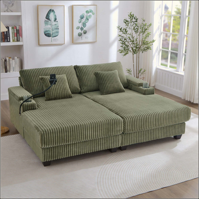 Canapé avec dossier réglable, porte-gobelets, Vert