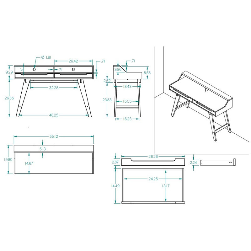 Blainey Solid Wood Base Writing Desk, Gray
