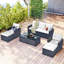 Ensemble de conversation modulaire en rotin de patio 6 pièces en osier 6 pièces avec table basse, canapés en osier, repose-pieds et coussins amovibles-1247424298