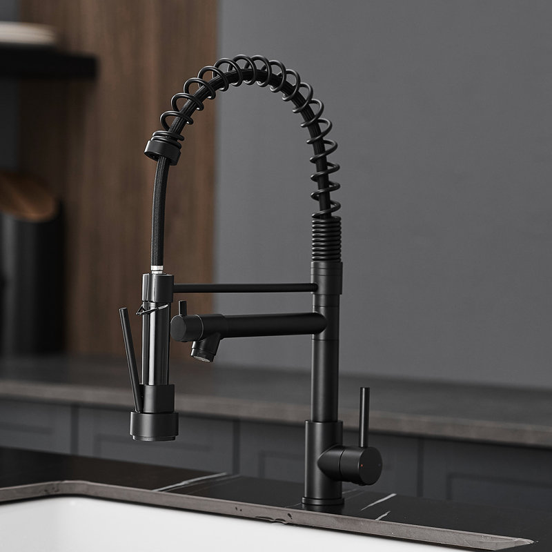Commercial Kitchen Faucet With Pull Down , Stainless Steel, Black, 360 Degree Swivel Spout, Construction Sink Smooth And Silent Operation