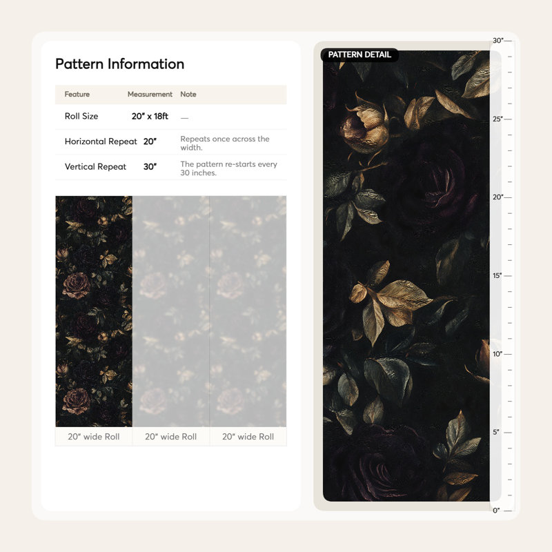 Papier peint floral noir Moody