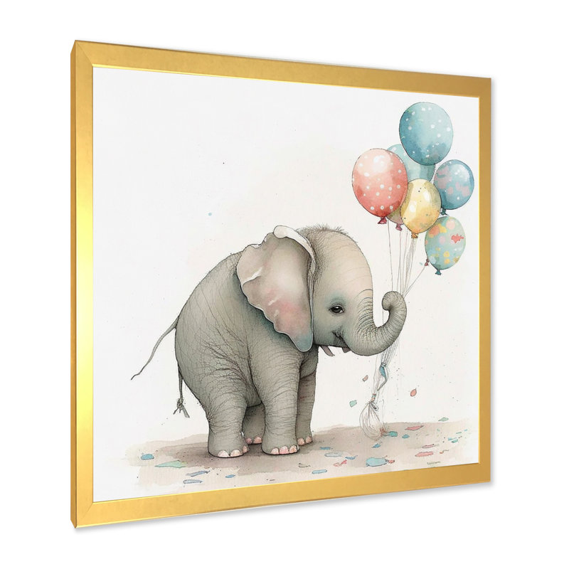 Nursery Adorable Elephant - reproduction sur toile, H 24 po x l 24 po x P 1 po, Cadre doré simple
