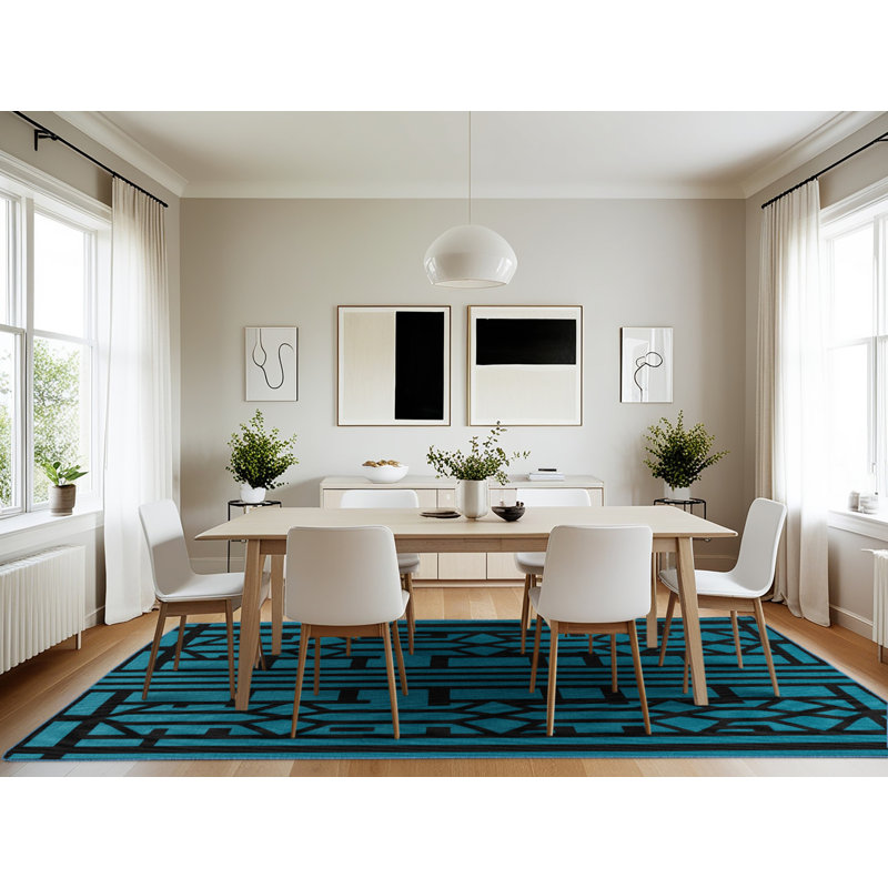 Tapis bleu en treillis lavable à la machine, Rectangulaire 7 pi x 10 pi