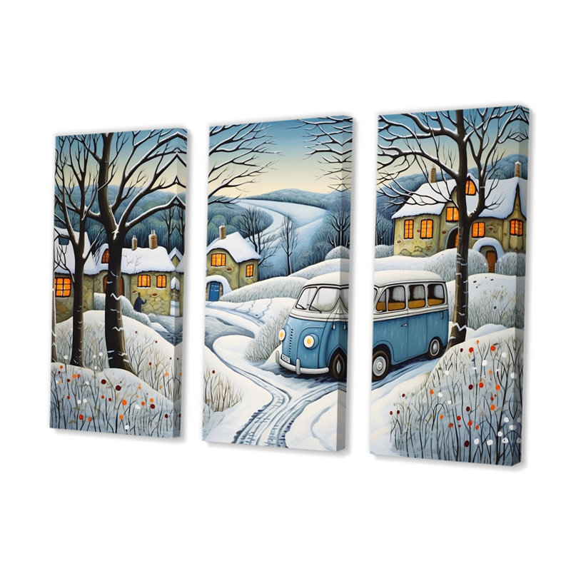 Hippie Van Charm In Winter I - ensemble d'art mural voiture / camionnette, H 32 po x l 48 po x P 1 po