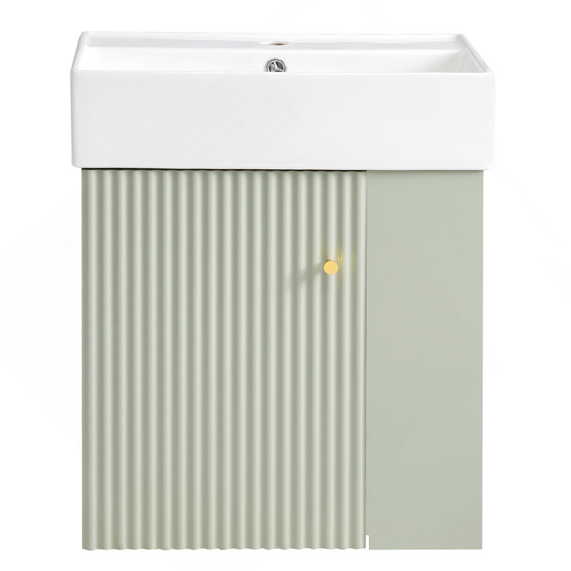 Meuble-lavabo flottant moderne de 21,6 po avec lavabo en céramique - parfait pour les petites salles de bain, rangement à droite