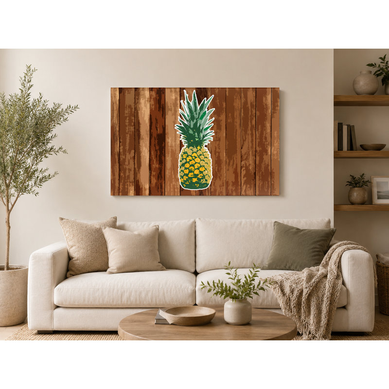 Ananas sur bois - paysage, art mural sur toile, 14" W x 11" H