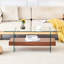Table basse rectangulaire flottante double couche, pieds en verre brun, l 43,3 po x L 23,6 po x H 16,7 po, pieds en verre brun-1488672583