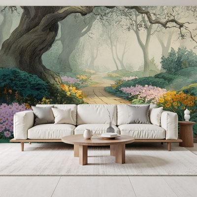 Papier peint pelez et collez, chemin de pierre rétro, floral, fleurs de lavande, rose pâle, H 69 po x l 96 po, papier peint amovible, adhésif mural pour femmes, chambre, salon, bureau à domicile, chambre de bébé