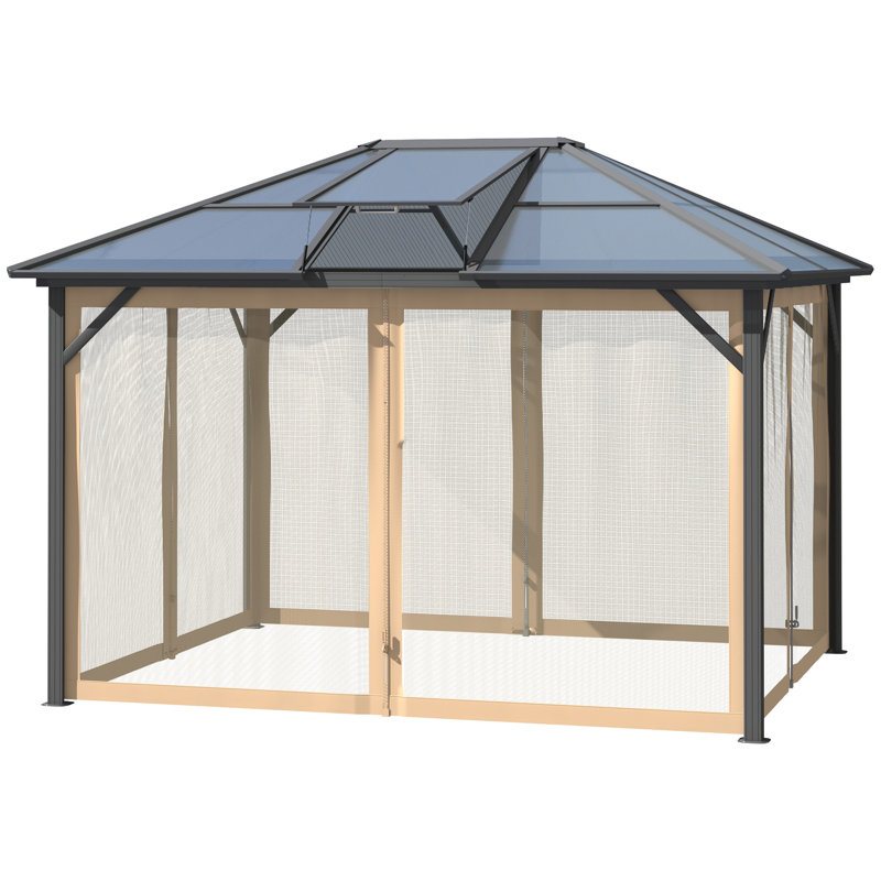 Abri de jardin avec toit rigide en polycarbonate, évent supérieur et structure en aluminium Outsunny 10 pi x 12 pi