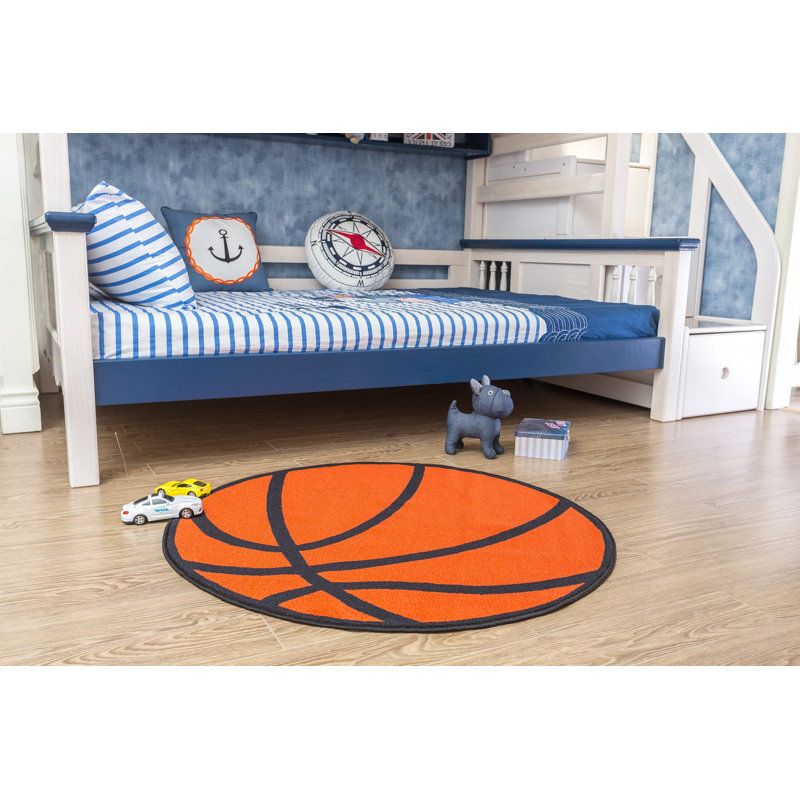 Furnish My Place Basketball Round Play Area Rugs for Kids | Round Shaped | Kindergarten Classrooms and Playrooms | Contemporary Design | Multicolor