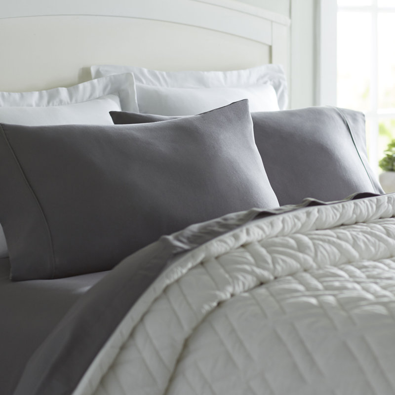 Gray Twin Solid Microfiber and Cotton Sheet Set