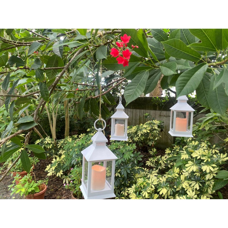 Tabletop Lantern Set with Candle and remote Included, White