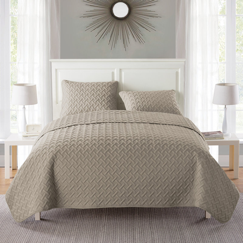 Ensemble de courtepointe à tissage de panier Nina, Taupe, Couvre-lit très grand et 2 taies décoratives