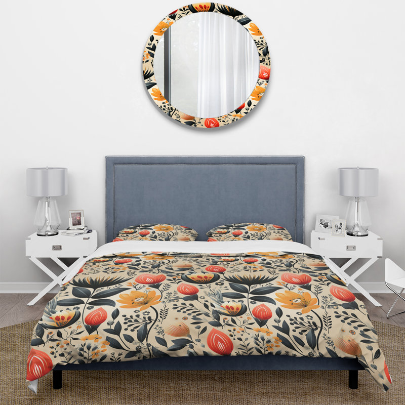 Ensemble de housse de couette à motif floral jaune rétro Nostalgia, Housse de couette pour très grand lit et 2 très