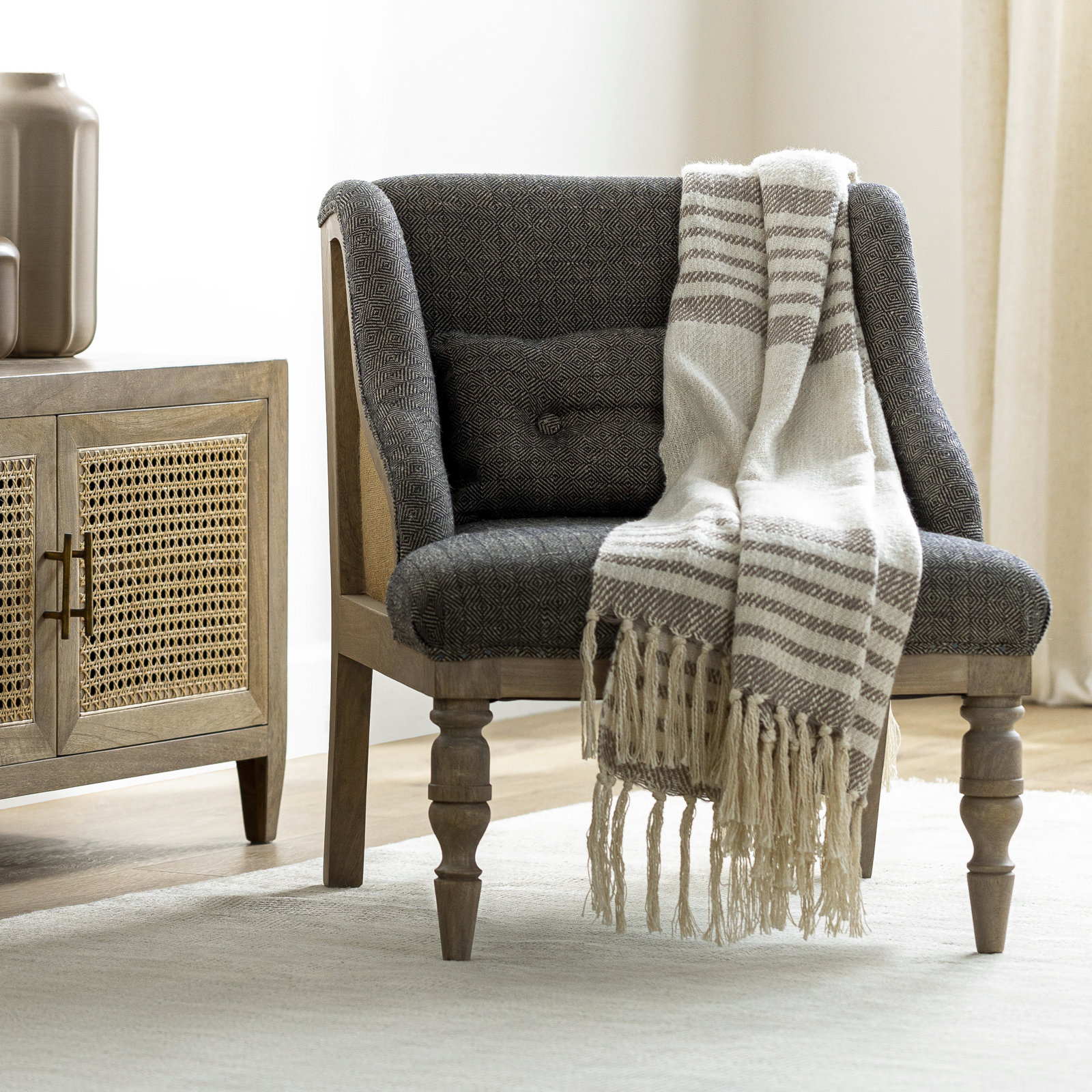 Sully Throw Blanket, Taupe/Cream