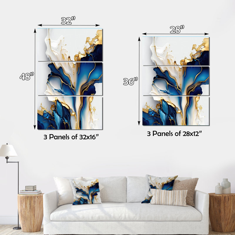 " Abstract Geode Gold And Blue Marble Shape III " 3 - Pieces