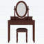 Bureau de coiffeuse en bois rétro avec miroir réglable et 5 tiroirs doublés de velours, avec tabouret rembourré, finition noyer