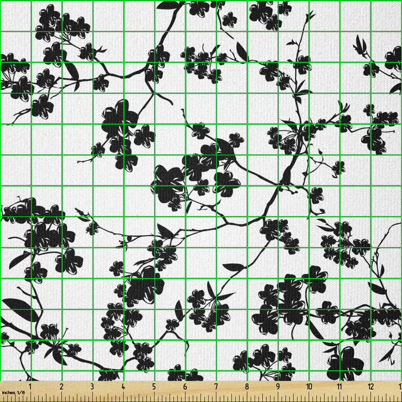 Devender Monochrome Sakura Flower Silhouette Multi-Purpose Fabric