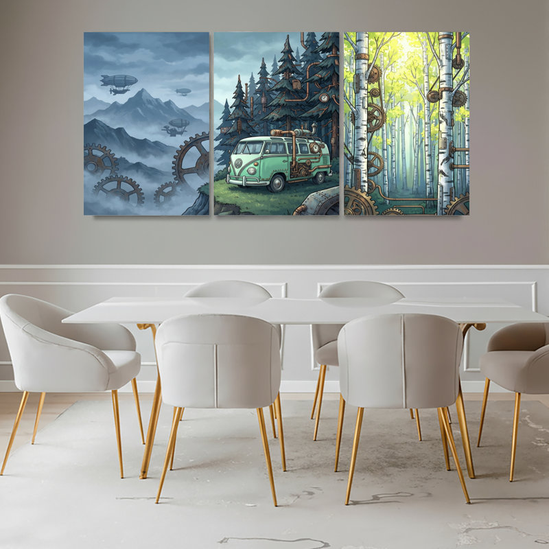 Ensemble de 3 tableaux muraux Steampunk Aventure en forêt, H 30 po x l 60 po