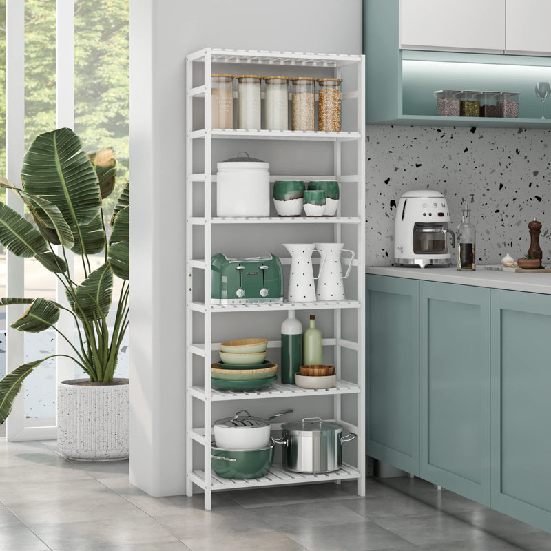 Aleks Bamboo Freestanding Bathroom Shelves, White