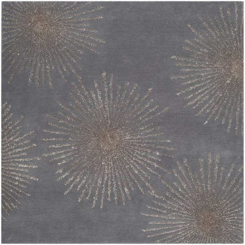 Tapis gris foncé / argent en laine touffeté à la main Amier, Carré 6 pi