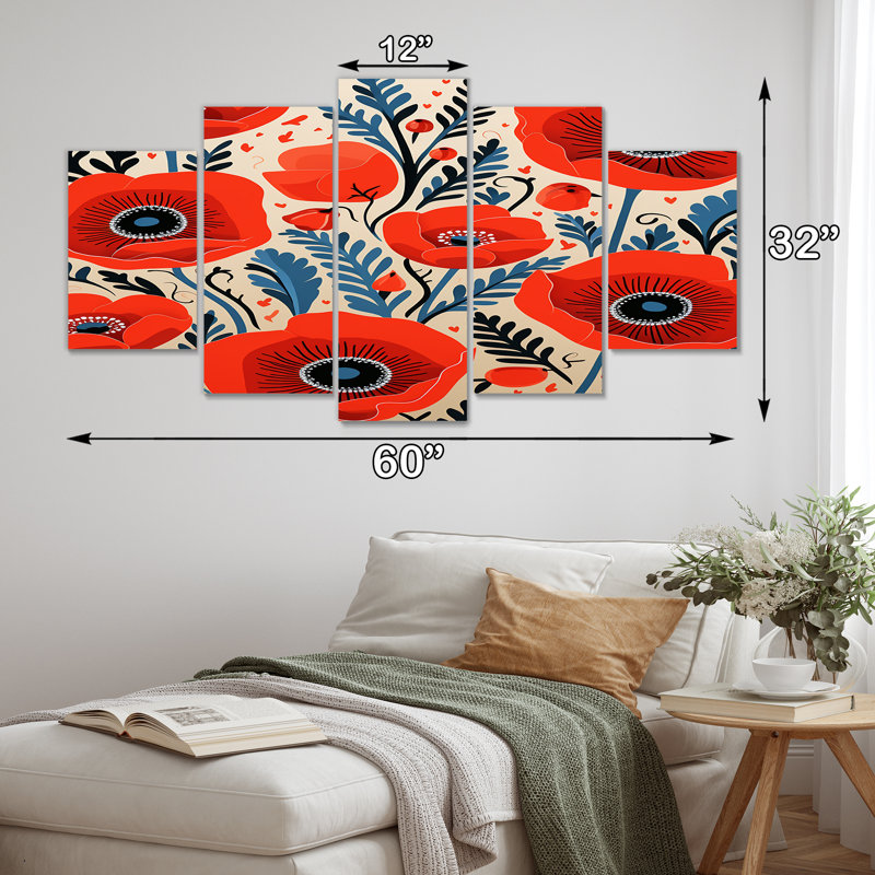 Winston Porter Blooming Poppies Retro Illustration - Poppy Wall Art ...