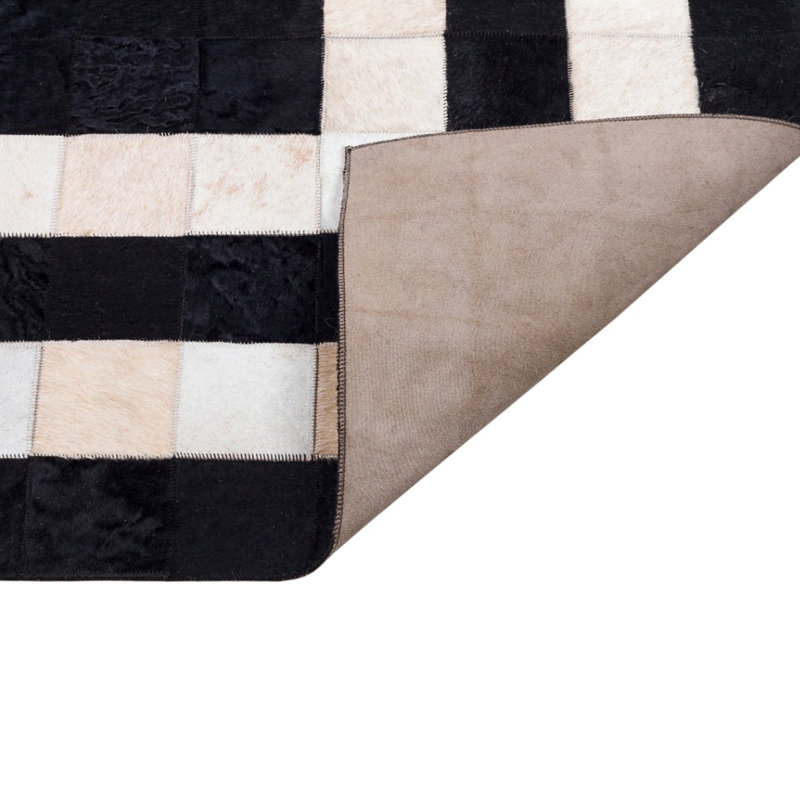 Tapis en cuir de vache patchwork avec cadre noir_3 x 5 pi, Rectangulaire 3 pi x 5 pi