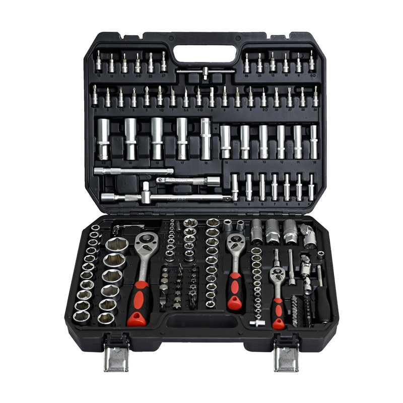 Boîte à outils noire à douille et clé à cliquet, outils en acier au carbone 171 pièces, pour l'entretien de la voiture, avec serrure, outils de mécanique appropriés, réparation de garage, pratique