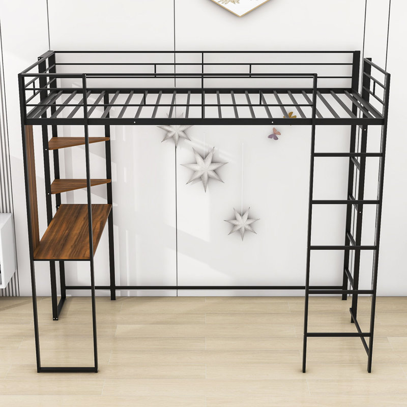 Lit mezzanine simple avec bureau et tablettes Rosina, Noir