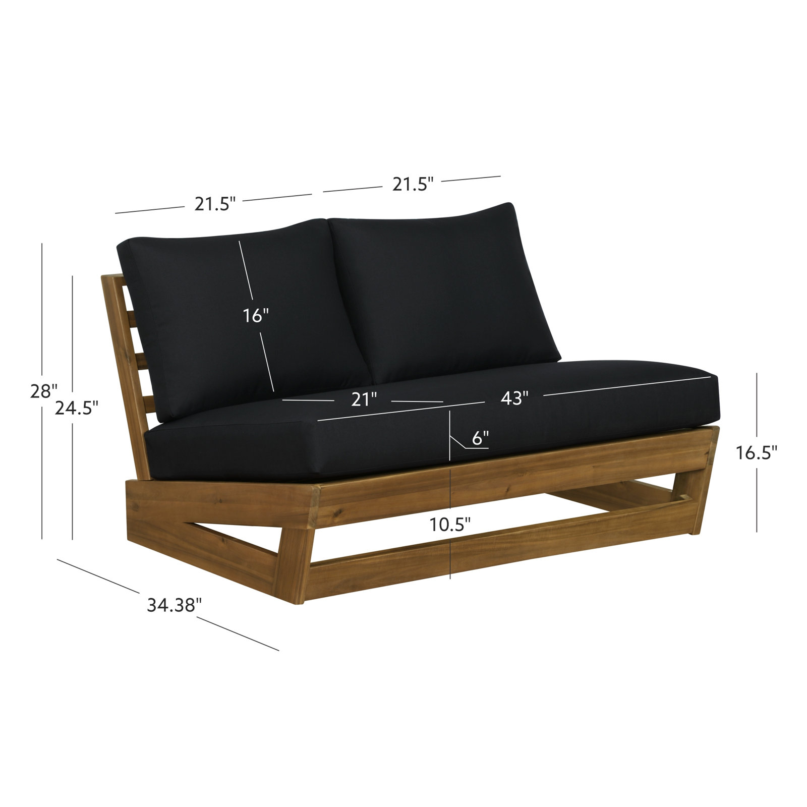 43" Acacia Patio Loveseat, Black, Brown